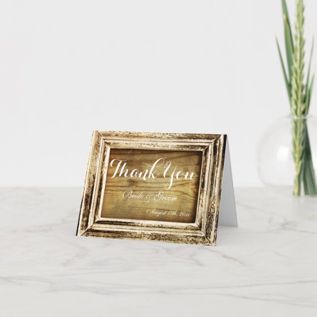 Rustic Frame Barn Wood Wedding Thank You Cards (Front)