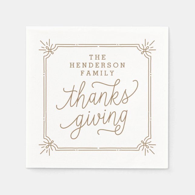 Rustic Frame Personalized Family Thanksgiving Napkins (Front)