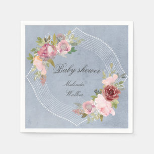 rustic frame pink burgundy floral baby shower napkins