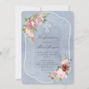 Rustic Frame Pink Burgundy Floral Confirmation Invitation