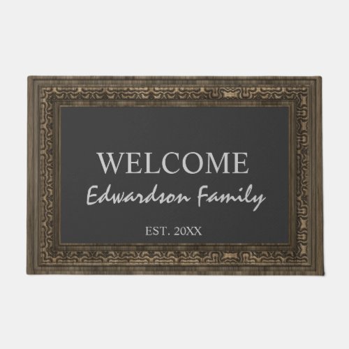 Rustic frame welcome family name year established doormat