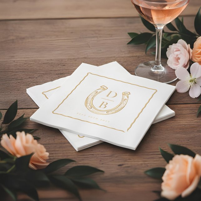 Rustic Frame Western Horseshoe Monogram Wedding Foil Napkins (Rustic Frame Western Horseshoe Monogram Wedding Foil Napkins)