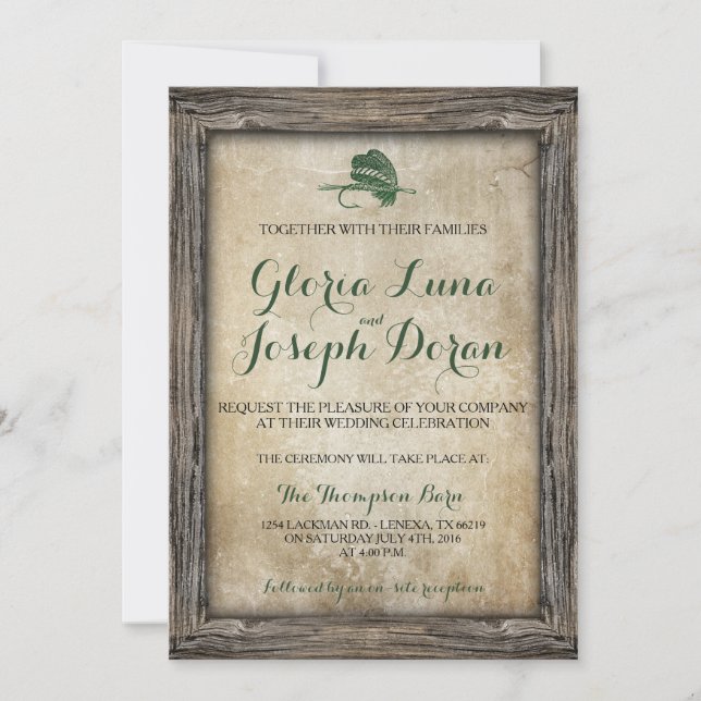 Rustic Framed Fishing Lure Invitation (Front)