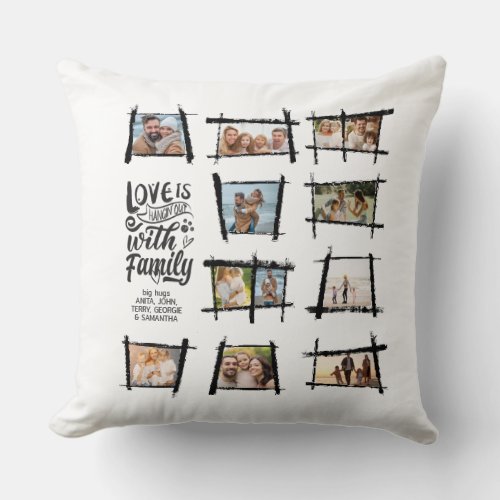 Rustic Frames BlackWht Love Is Family ID1015 Throw Pillow