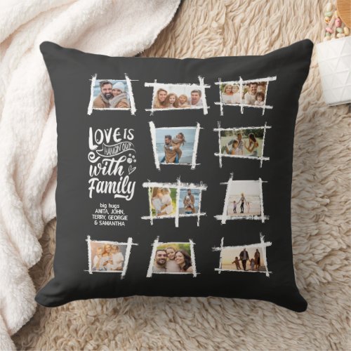 Rustic Frames WhiteBlk Love Is Family ID1015 Throw Pillow