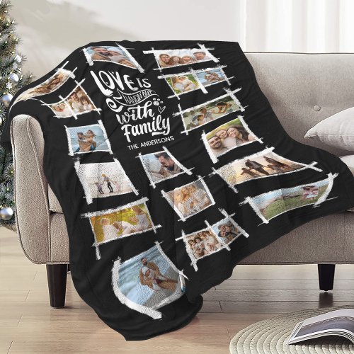 Rustic Frames WhiteBlk Photo Collage ID1015 Fleece Blanket