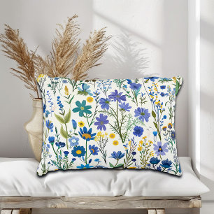 Rustic French Blue Garden Wildflowers Accent Pillow