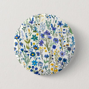 Rustic French Blue Garden Wildflowers Button