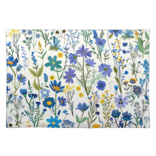 Rustic French Blue Garden Wildflowers Cloth Placemat
