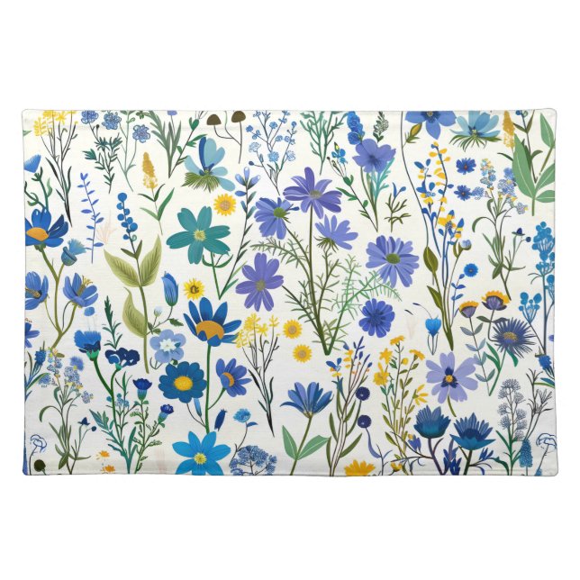 Rustic French Blue Garden Wildflowers Cloth Placemat (Front)
