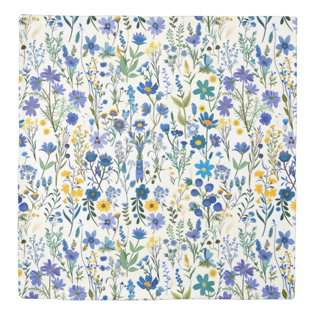 Rustic French Blue Garden Wildflowers Duvet Cover (Front)