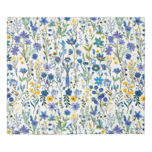 Rustic French Blue Garden Wildflowers Duvet Cover