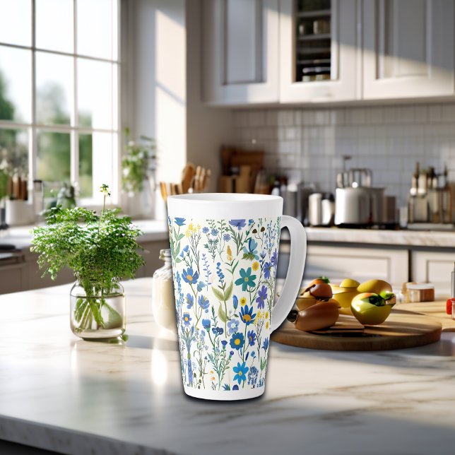 Rustic French Blue Garden Wildflowers Latte Mug (Creator Uploaded)