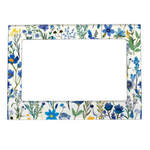 Rustic French Blue Garden Wildflowers Magnetic Frame