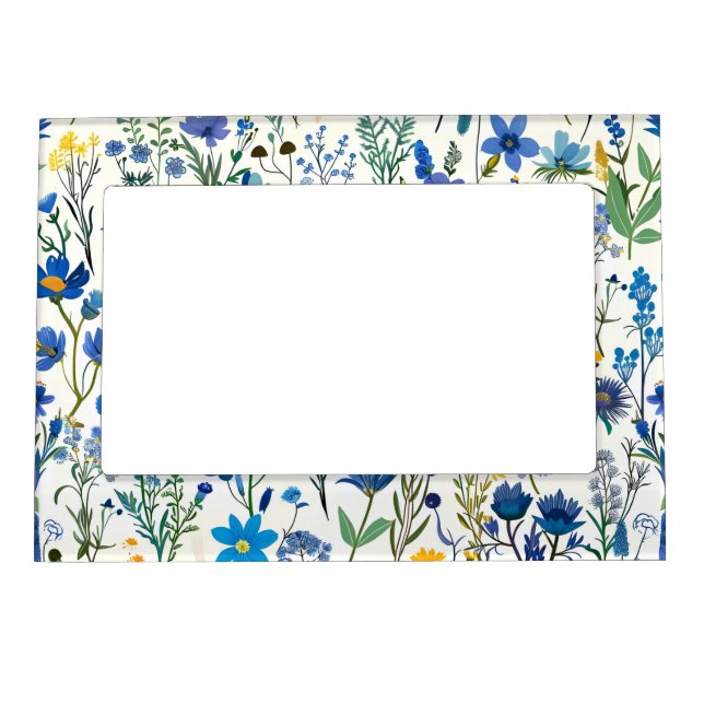 Rustic French Blue Garden Wildflowers Magnetic Frame (Front)