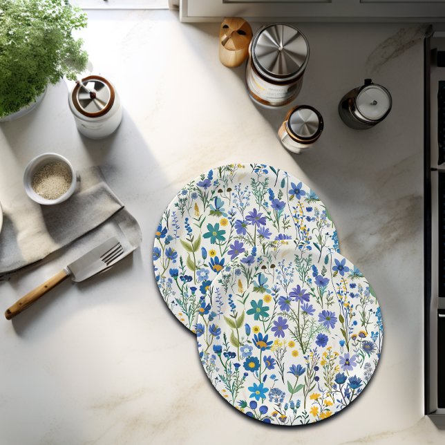 Rustic French Blue Garden Wildflowers Paper Plates (Creator Uploaded)