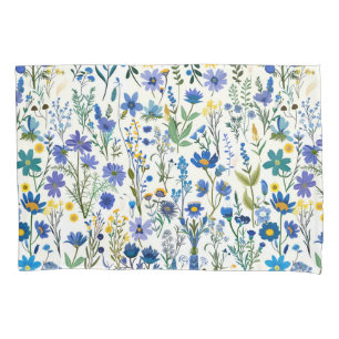 Rustic French Blue Garden Wildflowers Pillow Case