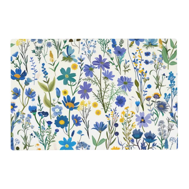 Rustic French Blue Garden Wildflowers Placemat (Front)