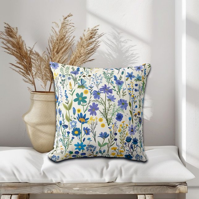 Rustic French Blue Garden Wildflowers Throw Pillow (Creator Uploaded)