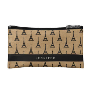 Rustic French Burlap Paris Eiffel Tower Cosmetic Bag