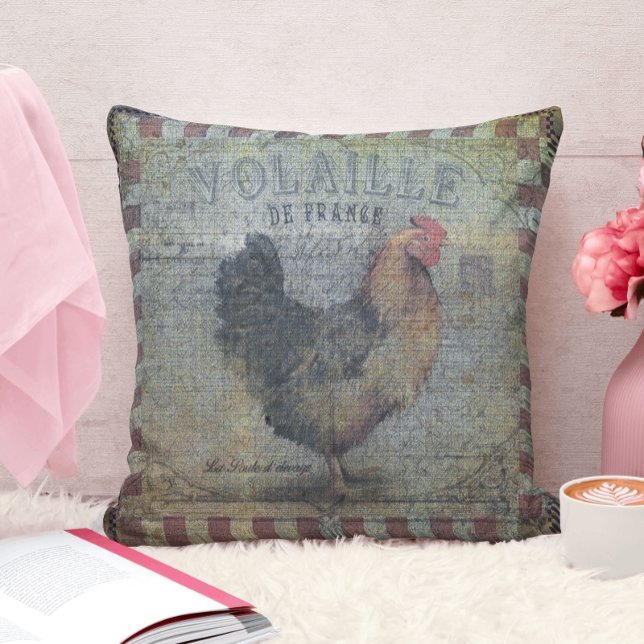 Rustic French Country Chicken Throw Pillow (Creator Uploaded)