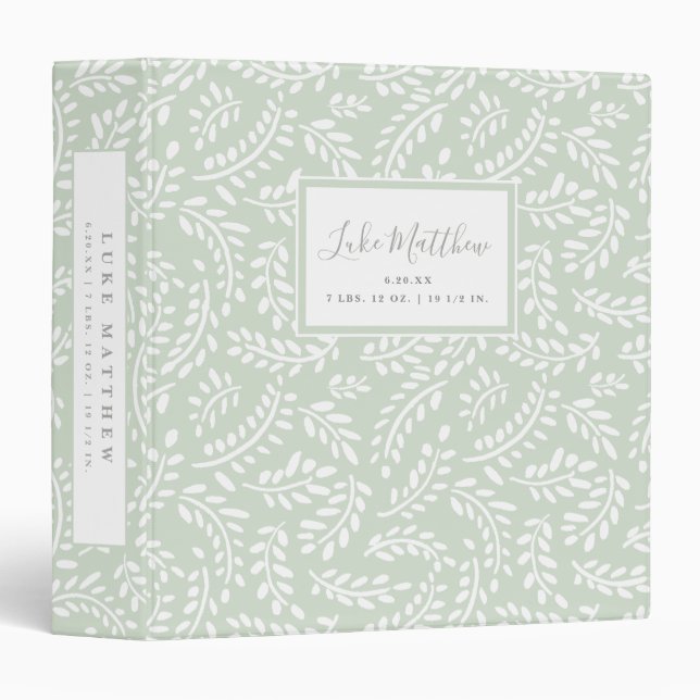 Rustic French Country Light Green Baby Photo 3 Ring Binder (Front/Spine)