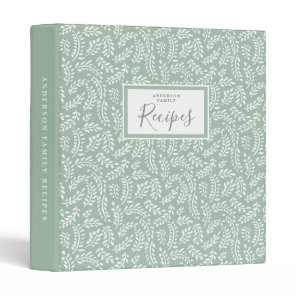Rustic French Country Sage Green Family Recipe 3 Ring Binder
