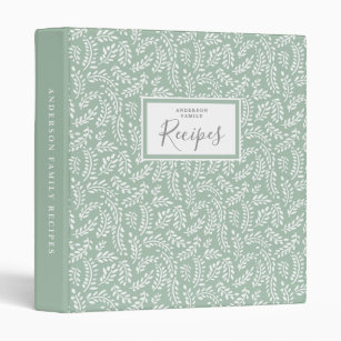 Rustic French Country Sage Green Family Recipe 3 Ring Binder