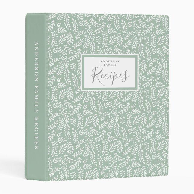 Rustic French Country Sage Green Family Recipe Mini Binder (Front/Spine)