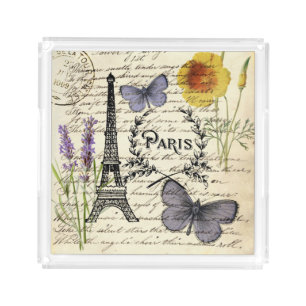 rustic french country scripts paris eiffel tower acrylic tray