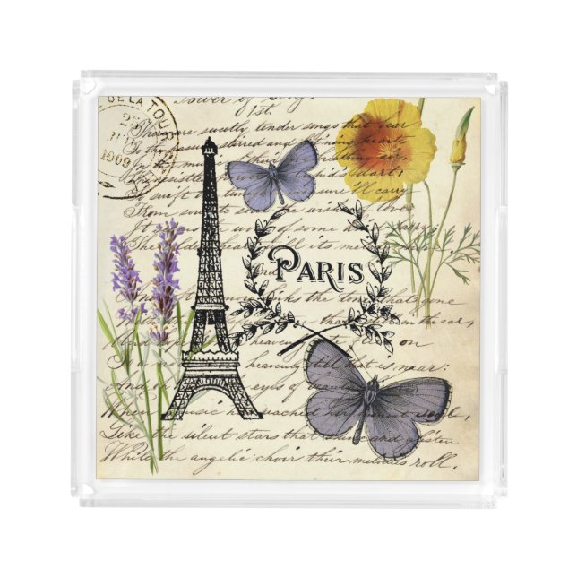 rustic french country scripts paris eiffel tower acrylic tray (Front)