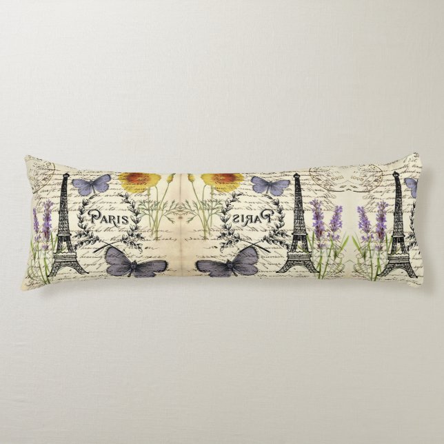rustic french country scripts paris eiffel tower body pillow (Front)