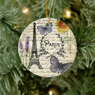 rustic french country scripts paris eiffel tower ceramic ornament