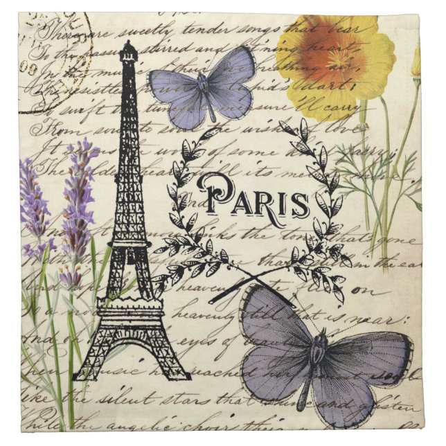 rustic french country scripts paris eiffel tower cloth napkin (Front)