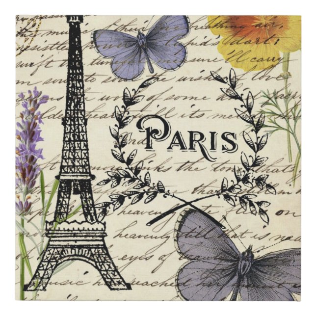 rustic french country scripts paris eiffel tower faux canvas print (Front)