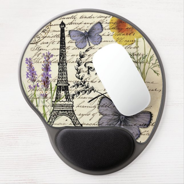 rustic french country scripts paris eiffel tower gel mouse pad (Left Side)