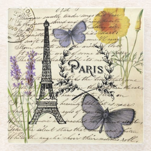 rustic french country scripts paris eiffel tower glass coaster