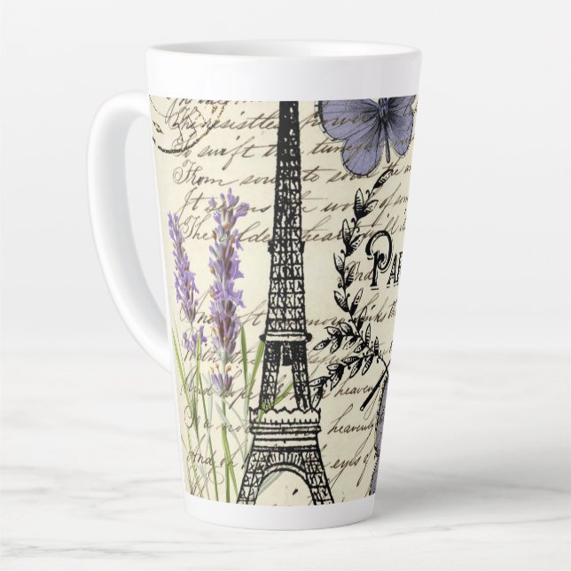 rustic french country scripts paris eiffel tower latte mug (Left Angle)