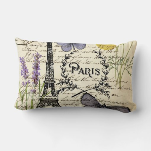 Rustic French Country Scripts Paris Eiffel Tower Lumbar Pillow Zazzle 1044