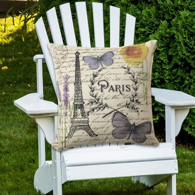 rustic french country scripts paris eiffel tower outdoor pillow (rustic french country scripts paris eiffel tower outdoor pillow)