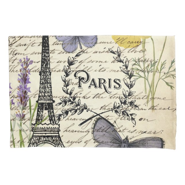 rustic french country scripts paris eiffel tower pillow case (Front-Left)