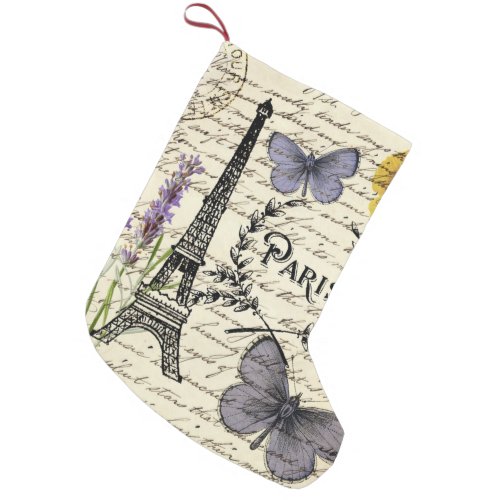 rustic french country scripts paris eiffel tower small christmas stocking