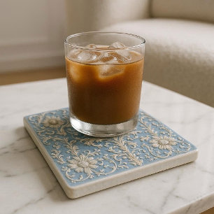 Rustic French Country Shabby Chic Decor White Blue Stone Coaster