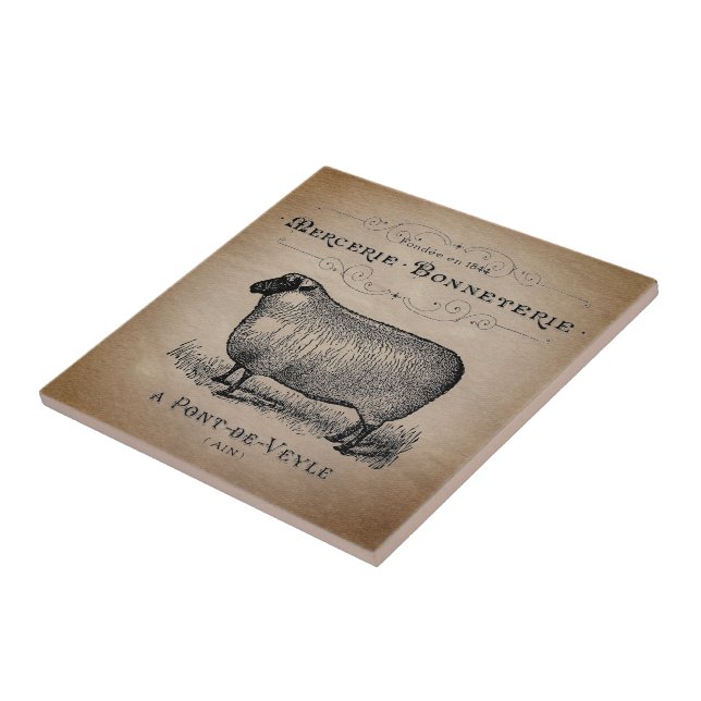 Rustic French Country Sheep Typography Farmhouse Ceramic Tile (Side)