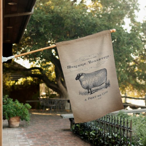 Rustic French Country Sheep Typography Farmhouse  House Flag