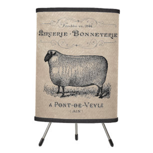 Rustic French Country Sheep Typography Farmhouse  Tripod Lamp