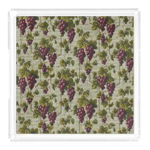 Rustic French Country Vineyard Grapevine Art Acrylic Tray