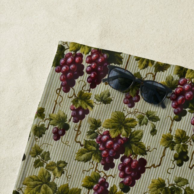 Rustic French Country Vineyard Grapevine Art Beach Towel (In Situ)