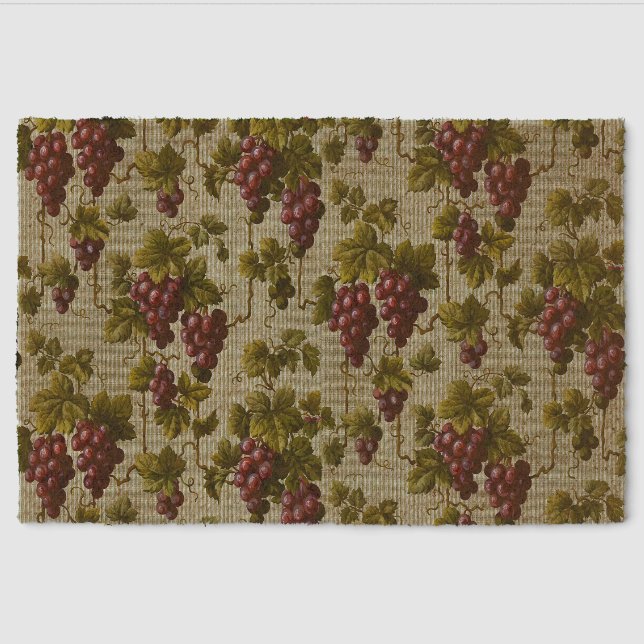 Rustic French Country Vineyard Grapevine Art Fiber Doormat (Front)