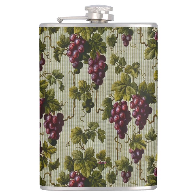 Rustic French Country Vineyard Grapevine Art Flask (Front)